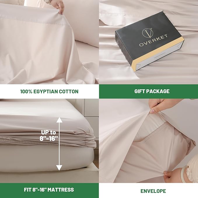 Egyptian Cotton Sheets Full Size 4PCS 1000 Thread Count Sateen Weave Soft Breathable 16-Inch Deep Pocket （Full,Dusty Pink）