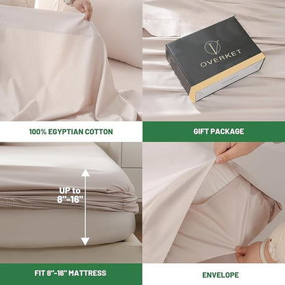 Egyptian Cotton Sheets Full Size 4PCS 1000 Thread Count Sateen Weave Soft Breathable 16-Inch Deep Pocket （Full,Dusty Pink）