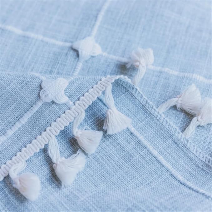 Simple Bedside Table Tassel Cover Cloth, Tablecloth Cover Towel, Suitable for Bedside Table TV Microwave Washing Machine Refrigerator Dust Cover (Light Blue, 15.7 * 35.4 inches)