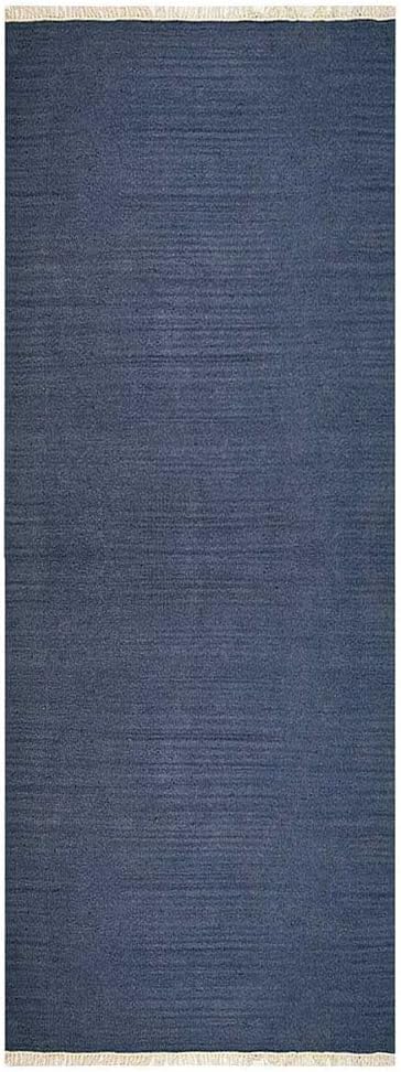 Rugsotic Carpets Hand Woven Flat Weave Kilim Wool ECO-Friendly Area Rugs - 2'6"x8', Runner Shape, Blue Color, Solid Plain Design, Low Pile Handmade Area Rugs for Living Room, Bed Room (D00111)