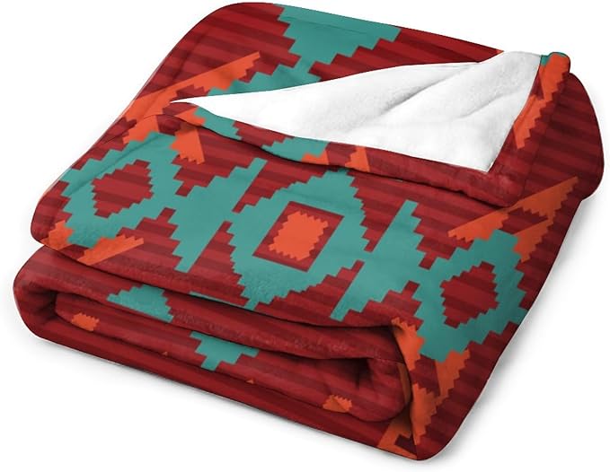 Aztec Throw Blanket, Red Native Southwestern Boho Blanket for Couch Bed Chair Outdoor Travel 60"x80"