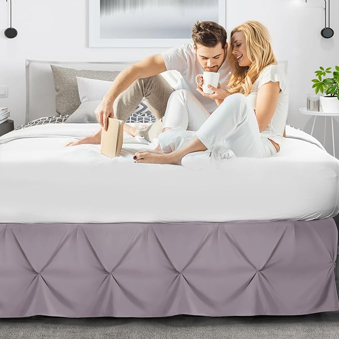 Nestl Dusty Purple Bed Skirt Cal King Size, Pinch Pleat Cal King Bed Skirt, 14" Drop Cal King Bedskirt, Hotel Quality Bed Skirts, Microfiber Bedskirt for Cal King Bed, Dusty Purple Cal King Bed Skirt