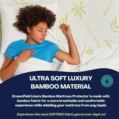 Bamboo Mattress Protector with Zipper - 100% Waterproof King Size Cooling Mattress Cover - Ultra Soft Jacquard Fabric Breathable Noiseless Mattress Pad Cover - Zippered Mattress Encasements