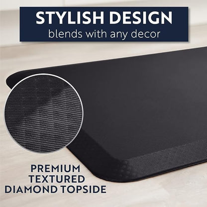 KANGAROO Thick Ergonomic Anti Fatigue Mats for Kitchen Floor, 70x24 Runner, Cushioned Standing Office Desk Mat, Waterproof Scratch Resistant Topside, Supportive All Day Comfort Padded Foam Rugs, Black