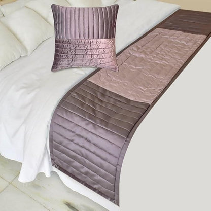 The HomeCentric King/Queen/Twin Purple Decorative King 90"x18" Bed Runner with Two Pillow Cover, Patchwork, Quilted, Striped Bed Scarf on Satin Fabric - Plum Radiance