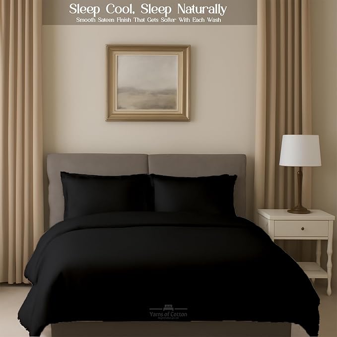 Sleeper Sofa 4 Piece Bed Sheet Set Premium Quality 100% Cotton 500 Thread Count, Smooth & Super Soft Sateen Weave, Extra Soft Bed Sheets, Wrinkle Free, 6 Inch Deep Pocket (Queen, Black)