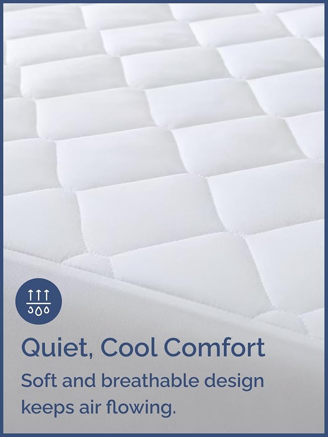 Quilted Fitted Mattress Pad Twin XL Size - Elastic Fitted Mattress Topper Protector & Cover - Breathable, Soft, Low Profile Top Cover with 8-16 Inch Deep Pockets - Easy-Fit & Machine Washable - White
