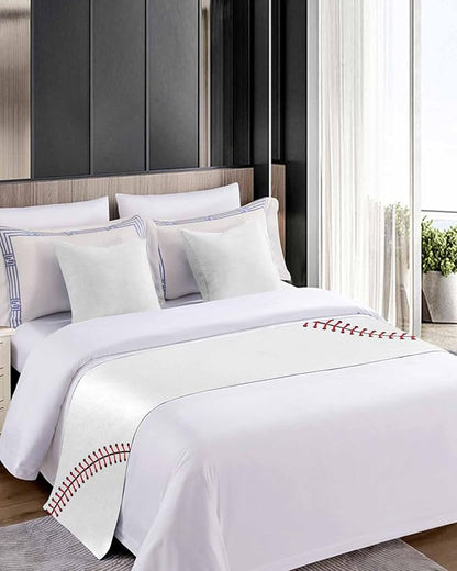 Baseball Sports Texture Bed Runners for Bedroom Hotel,Decorative Bedding Scarf White Red Lines Bed End Blanket Bedding Runner Scarves for King Size Bed,102x20in