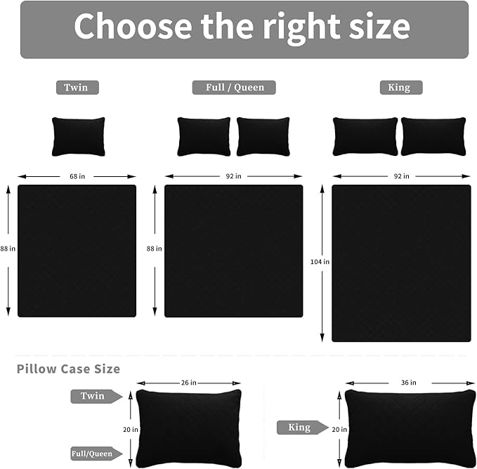 Easy-Going Full/Queen Size Reversible Quilt Set with 1 Quilt and 2 Pillow Shams, Soft Bed Quilt Cover, Water Resistant Lightweight Microfiber Bedspread, Stain Resistant, Black/Beige
