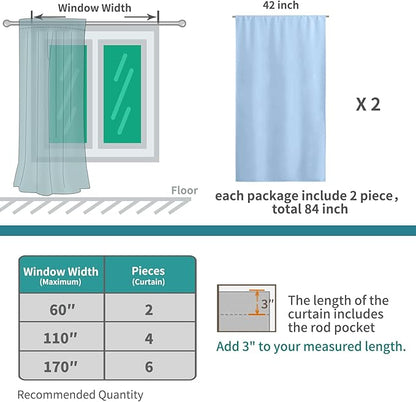 BGment Baby Blue Room Darkening Curtains 54 Inches Length for Kids Bedroom - Thermal Insulated Rod Pocket Short Window Curtain for Bathroom Kitchen, 42 x 54 Inch, 2 Panels