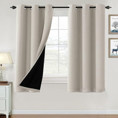 H.VERSAILTEX 100% Blackout Curtains for Bedroom Thermal Insulated Blackout Curtains 63 inch Length Heat and Full Light Blocking Curtains for Living Room with Black Liner 2 Panels Set, Pumice Stone