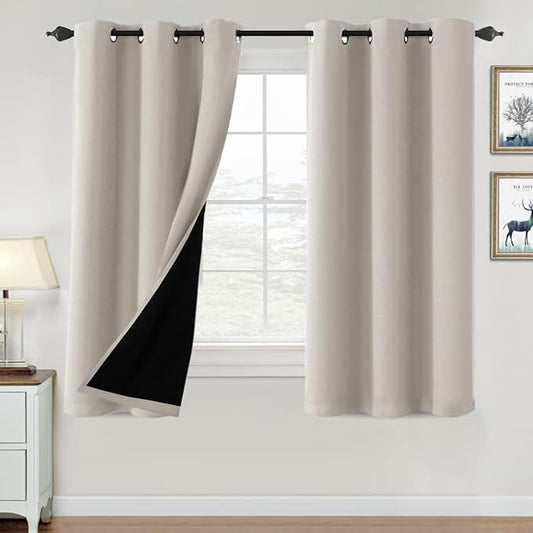 H.VERSAILTEX 100% Blackout Curtains for Bedroom Thermal Insulated Blackout Curtains 63 inch Length Heat and Full Light Blocking Curtains for Living Room with Black Liner 2 Panels Set, Pumice Stone
