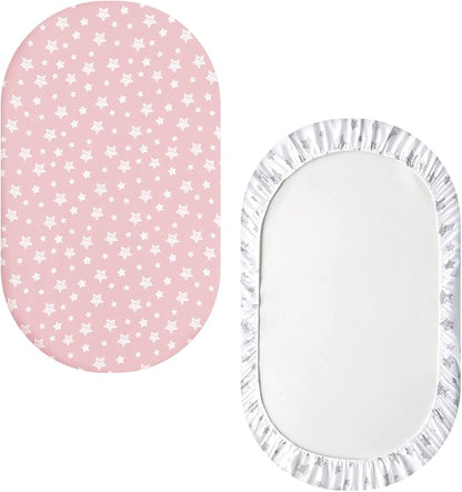 Bassinet Sheets Set 4 Pack for Baby Girl, Universal Fit for Oval, Hourglass and Rectangular Mattress, Pink