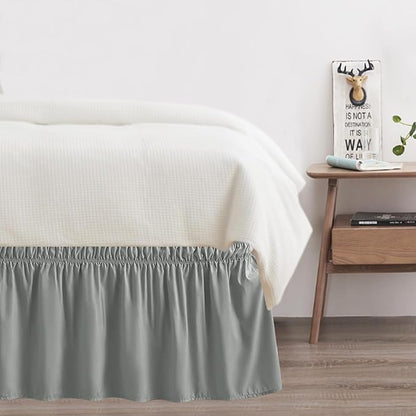 King Bed Skirt, Elastic Wrap Around Bed Skirt King Size, Bed Skirts for Adjustable Bed, Easy Fit with 18" Drop Length Tailored Drop Dust Ruffle (Grey)