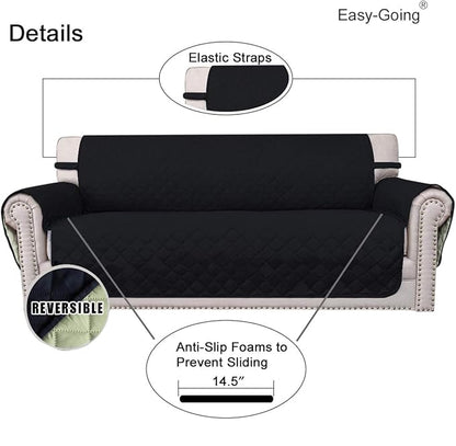 Easy-Going Reversible Couch Cover for 3 Cushion Couch Sofa Cover for Dogs Water Resistant Furniture Protector Cover with Foam Sticks Elastic Straps for Pet Cat (Sofa, Black/Beige)