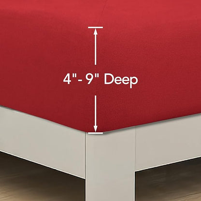 PureFit Stretchy Box Spring Cover Queen - Elastic Fitted Box Spring Wrap Around 4 Sides, Wrinkle & Fading Resistant Fits Queen Size Beds, Red