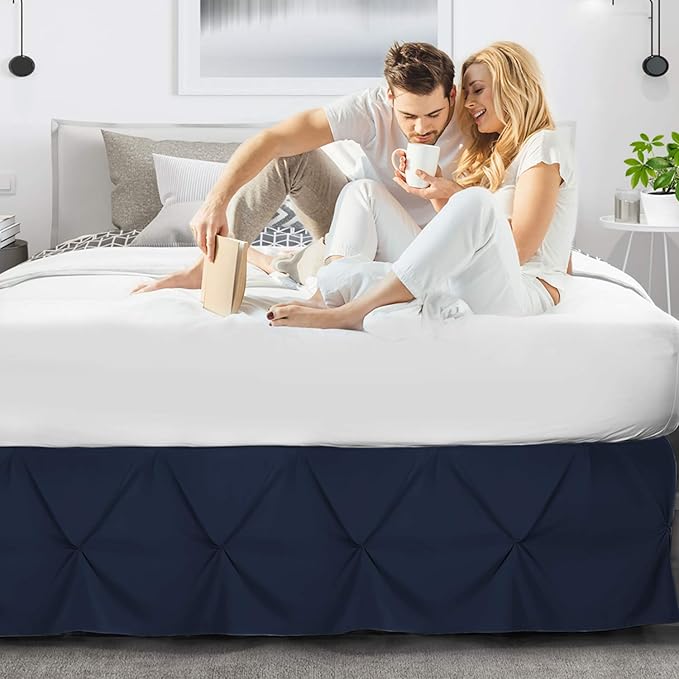 Nestl Navy Blue Bed Skirt Cal King Size, Pinch Pleat Cal King Bed Skirt, 14" Inch Drop Cal King Bedskirt, Hotel Quality Navy Blue Bed Skirts Premium Microfiber Navy Blue Cal King Size Bed Skirt
