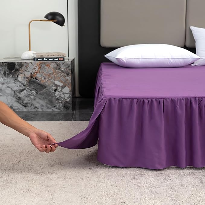 Bed Skirt Full Size Ruffled Bed Skirt with Split Corners, Full Bed Skirt 14 Inch Drop, Full Size Bed Skirt Grape for Ruffled Bed Skirt with Split Corners, Bed Skirts Full Size