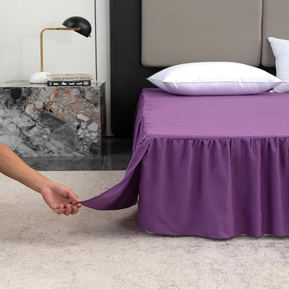 Bed Skirt King Size Ruffled Bed Skirt with Split Corners, 12 Inch Drop Dust Ruffle Bed Skirts with Platform, Grape