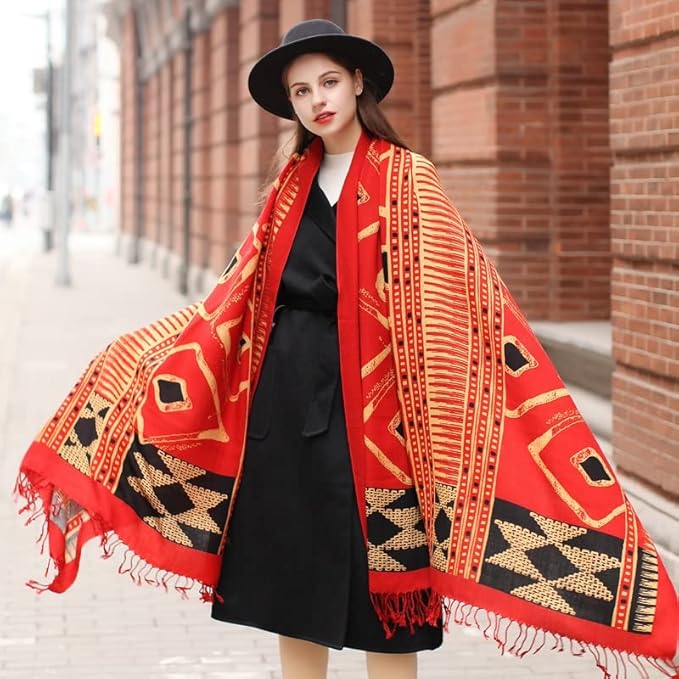 DANA XU 100% Merino Wool Pashmina Shawl for Women 96"x43", Oversized Cashmere Wrap with Tassels, Floral Travel Blanket Cape