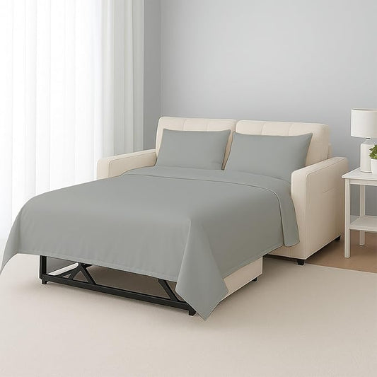 Luxury Queen Sleeper Sofa Bed Sheet Set,100% Egyptian Cotton, 338 Thread Count, Queen Size (60 x74 +6 Inch Deep Pocket) Soft and Light Weight 4pcs Sofa Set (Light Grey Solid)