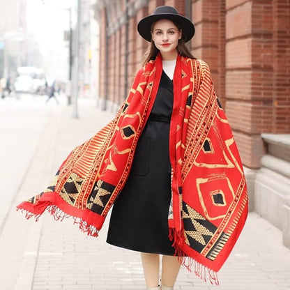 DANA XU 100% Merino Wool Pashmina Shawl for Women 96"x43", Oversized Cashmere Wrap with Tassels, Floral Travel Blanket Cape