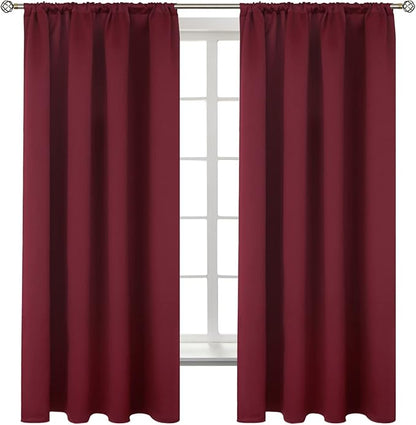 BGment Burgundy Blackout Curtains 63Inches Long for Bedroom - Wine Red Thermal Insulated Window Treatments with Rod Pocket Room Darkening for Christmas Living Room, 52 x 63 Inch, 2 Panels