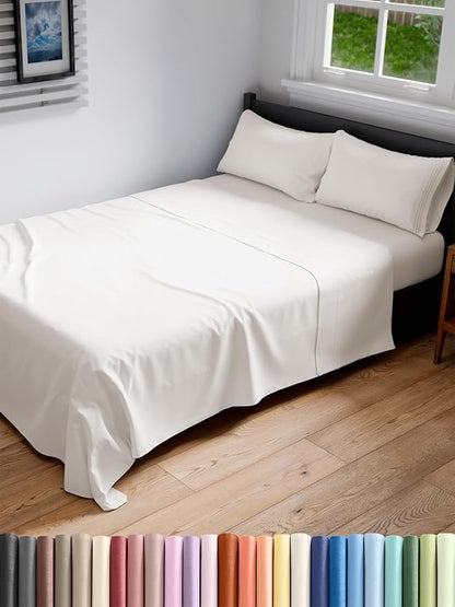 Full XL Bed Sheet Set - 4 Piece Extra Long Extended Full XL Sheets - Ultra-Soft, Breathable & Cooling - Fits 8” to 16" Mattress w/ Deep Pockets - 54" x 80" - Wrinkle & Fade Resistant - Antique White