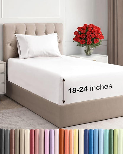Extra Deep Pocket Twin Sheets - 3 Piece Breathable & Cooling Bed Sheets - Hotel Luxury Bed Sheet Set - Soft, Wrinkle Free & Comfy - Easily Fits Extra Deep Mattresses - Deep Pocket Antique White Sheets