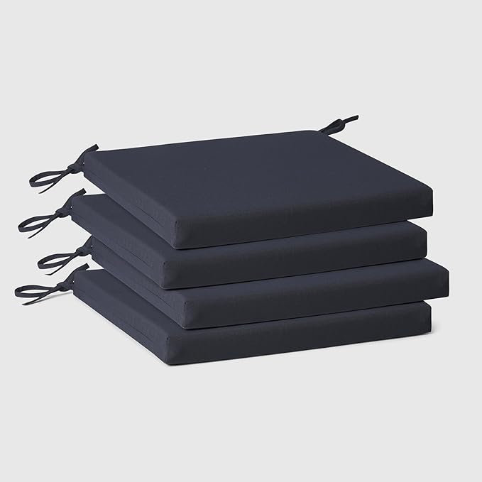 WestinTrends Solace Outdoor Patio Kitchen Dining Chair Square Seat Cushions Set of 4, 16 x 15, Navy Blue