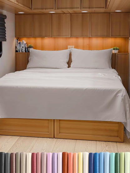 RV Short Queen Sheet Set 60 X 75 - 4 Piece RV Short Queen Bed Sheets - Soft, Breathable & Cooling - Designed for Bunks, Trailers & Camper - Fits 8” to 12" Mattress - Hotel Luxury Bedding - Light Grey