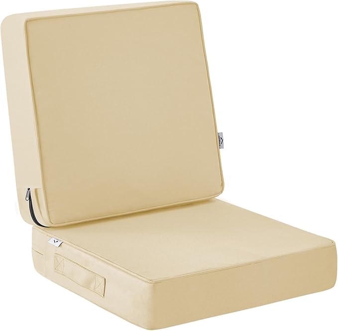 Outdoor Chair Cushions, Waterproof Patio Chair Cushions 22x22x3 Inch, Outdoor Cushions with Removable Cover for Sofa, Fade Resistant Patio Cushions for Outdoor Furniture, Beige