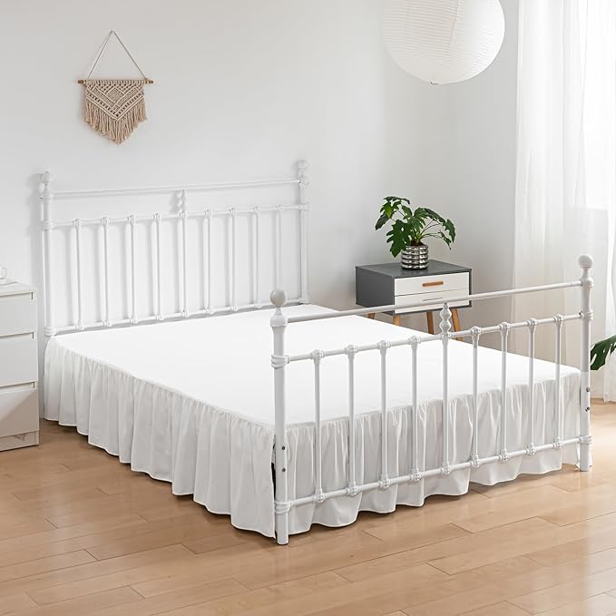 Bed Skirt Queen Size Ruffled Bed Skirt with Split Corners, 18 Inch Drop Dust Ruffle Bed Skirt with Platform, Ivory, Queen Size