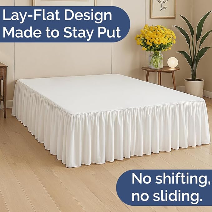 Bedskirt Twin Size Ruffle - 18 inch Drop Dust Ruffle Bed Skirt with Platform - Ultra-Soft, Easy Fit, Premium Hotel Quality - Wrinkle, Fade & Shrink Resistant - for Women, Men, Kids and Teens - White