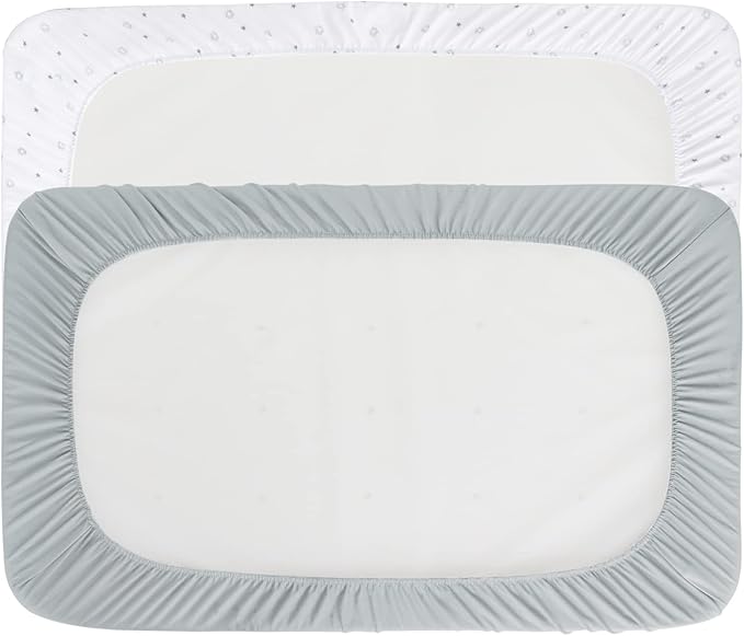 Bassinet Sheets 2 Pack, Compatible with 4moms Breeze Plus Bassinet (not playard), Fit for 23" x 28" Bassinet Mattress Pad, Ultra Soft & Super Stretchy, Baby Boy/Girl, Grey & White Star