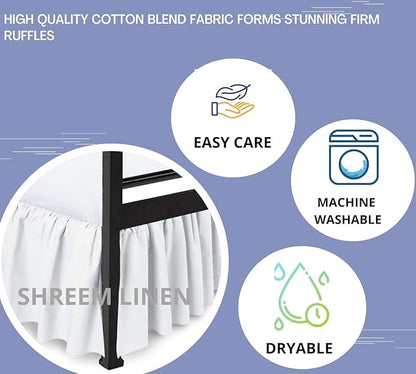 Shreem Linen Ruffled Bed Skirt with Split Corners, Gathered Style, 100% Microfiber, 18-Inch Drop, Dust Ruffle Bedskirt with Platform, Twin-XXL, White