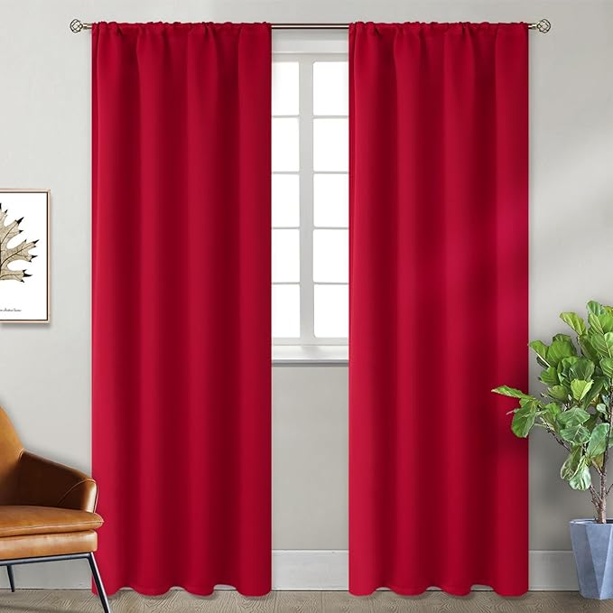 BGment Red Blackout Curtains 90 Inch Length for Living Room - Rod Pocket Thermal Insulated Drapes Room Darkening Christmas Decor for Bedroom Ding Room, 52 x 90 Inch, 2 Panels
