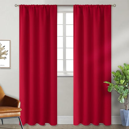 BGment Red Blackout Curtains 84 Inch Length for Living Room - Rod Pocket Thermal Insulated Drapes Room Darkening Blinds Christmas Decor for Ding Room Bedroom, 52 x 84 Inch, 2 Panels