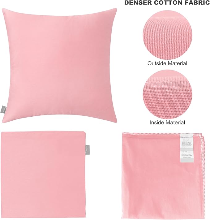 4-Pack 100% Cotton Comfortable Solid Decorative Throw Pillow Case,Thmyo Square Cushion Cover Pillowcase Sublimation Blank Pillow Covers DIY Throw Pillowcase for Sofa(20x20 inch/ 50x50cm,Pink 2)