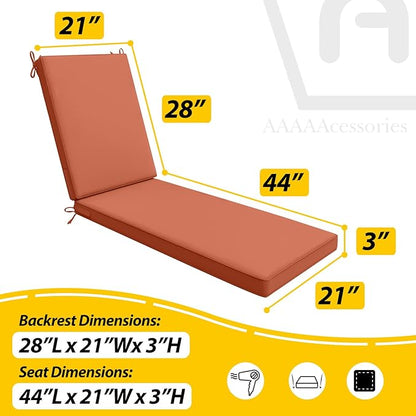 AAAAAcessories Outdoor Chaise Lounge Cushions, Waterproof, Fade-Resistant Patio Furniture Replacement Cushions, 72" x 21" x 3", Rust