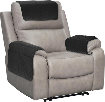 uxcell 3 PCS Armrest Covers, Couch Arm Cover Furniture Protect Slide Recliner Chair Armchair Covers with Side Storage Pocket for Sofa Recliner, Black