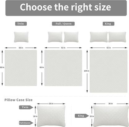 Easy-Going Full/Queen Size Reversible Quilt Set with 1 Quilt and 2 Pillow Shams, Soft Bed Quilt Cover, Water Resistant Lightweight Microfiber Bedspread, Stain Resistant, Ivory/Ivory