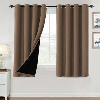 H.VERSAILTEX 100% Blackout Curtains for Bedroom Thermal Insulated Blackout Curtains 54 inch Length Heat and Full Light Blocking Curtains for Living Room with Black Liner 2 Panels Set, Macchiato