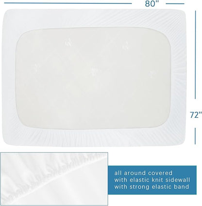 RV King Terry Mattress Protector Waterproof for 72''×80'' up to14'' Depth, Ultra Soft & Breathable Smooth Top Fitted Mattress Cover Skin-Friendly Machine Washable