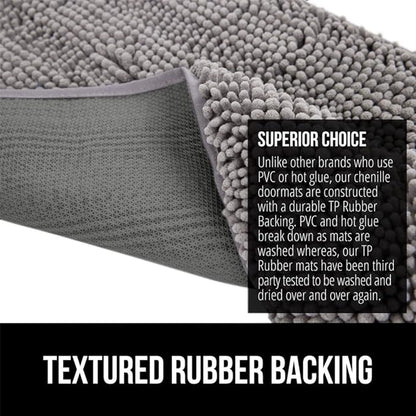 GORILLA GRIP SOAKSTOPPER Dog Door Mat, 36x24 Machine Washable Rug Absorbent Doormat Captures Moisture Mud Dirt, Quick Dry Soft Chenille Entryway Rugs Indoor Entrance Mats for Dog Paws, Gray