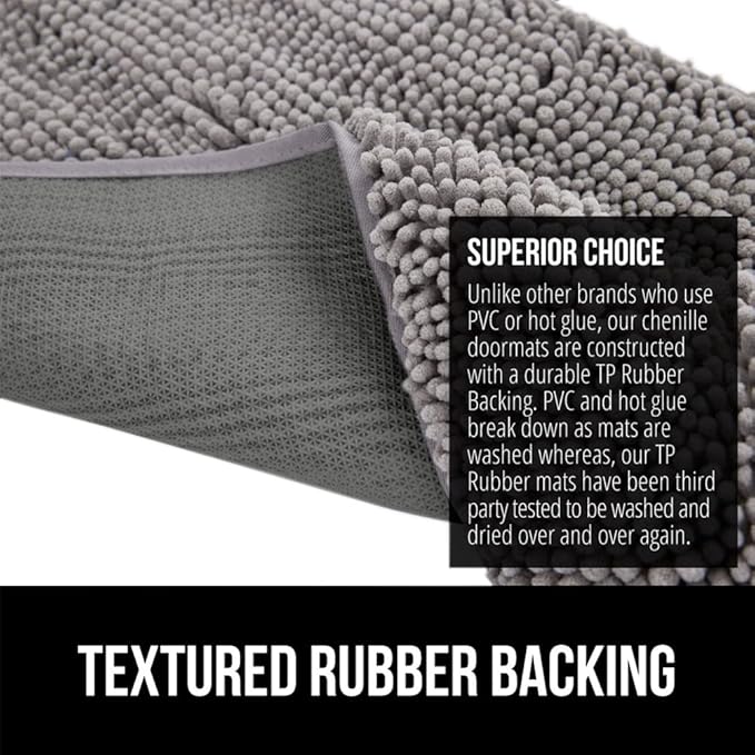 GORILLA GRIP SOAKSTOPPER Dog Door Mat, 48x30 Machine Washable Rug Absorbent Doormat Captures Moisture Mud Dirt, Quick Dry Soft Chenille Entryway Rugs Indoor Entrance Mats for Dog Paws, Gray