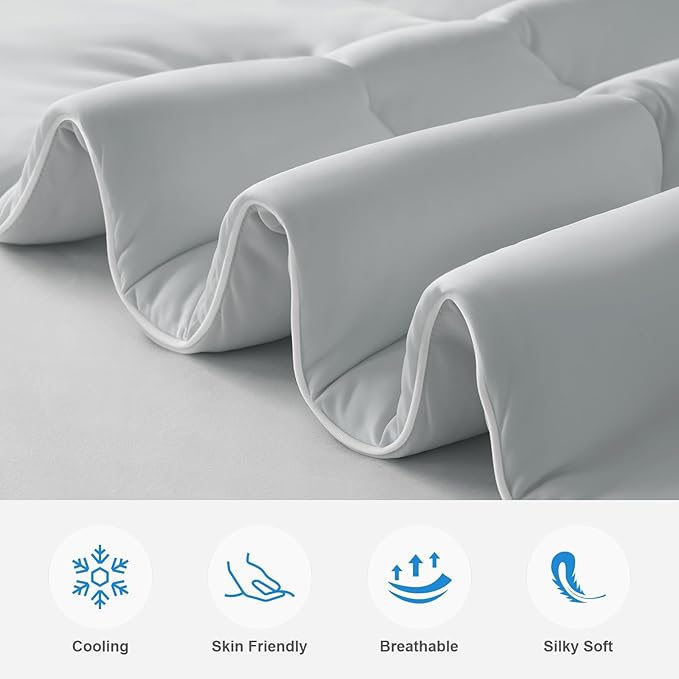 EASELAND All Season Cooling Comforter King, Cold Touch Fabric Absorbs Body Heat, 300GSM Super Soft, Cooling Blanket for Night Sweats Hot Sleeper (Gray-All Season, King(108"X90"))