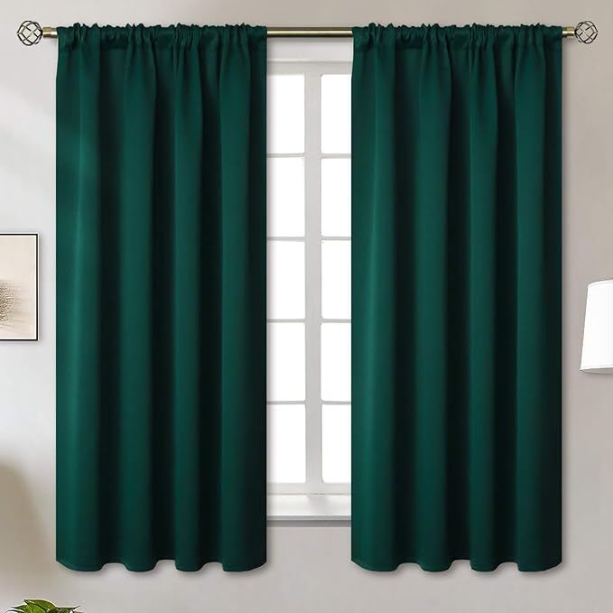 BGment Emerald Green Blackout Curtains 63 Inches Length for Bedroom - Pocket Thermal Insulated Room Darkening Drapes Christmas Decor for Dining Living Room, 52 x 63 Inch, 2 Panels
