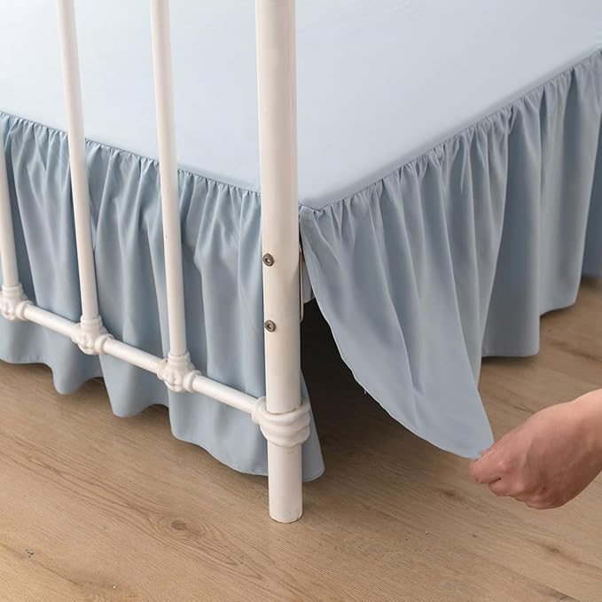 Bed Skirt Queen Size Ruffled Bed Skirt with Split Corners, 18 Inch Drop Dust Ruffle Bed Skirts with Platform, Gathered Style, 100% Microfiber, Grayish Blue