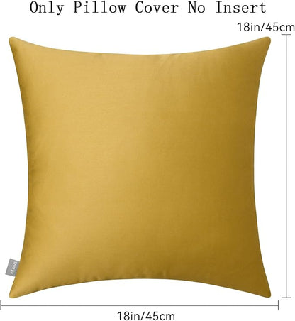 Thmyo 4-Pack 100% Cotton Comfortable Solid Decorative Throw Pillow Case Square Cushion Cover Pillowcase Sublimation Blank Pillow Covers DIY Throw Pillowcase(18x18 inch/45x45cm,Mustard Yellow)